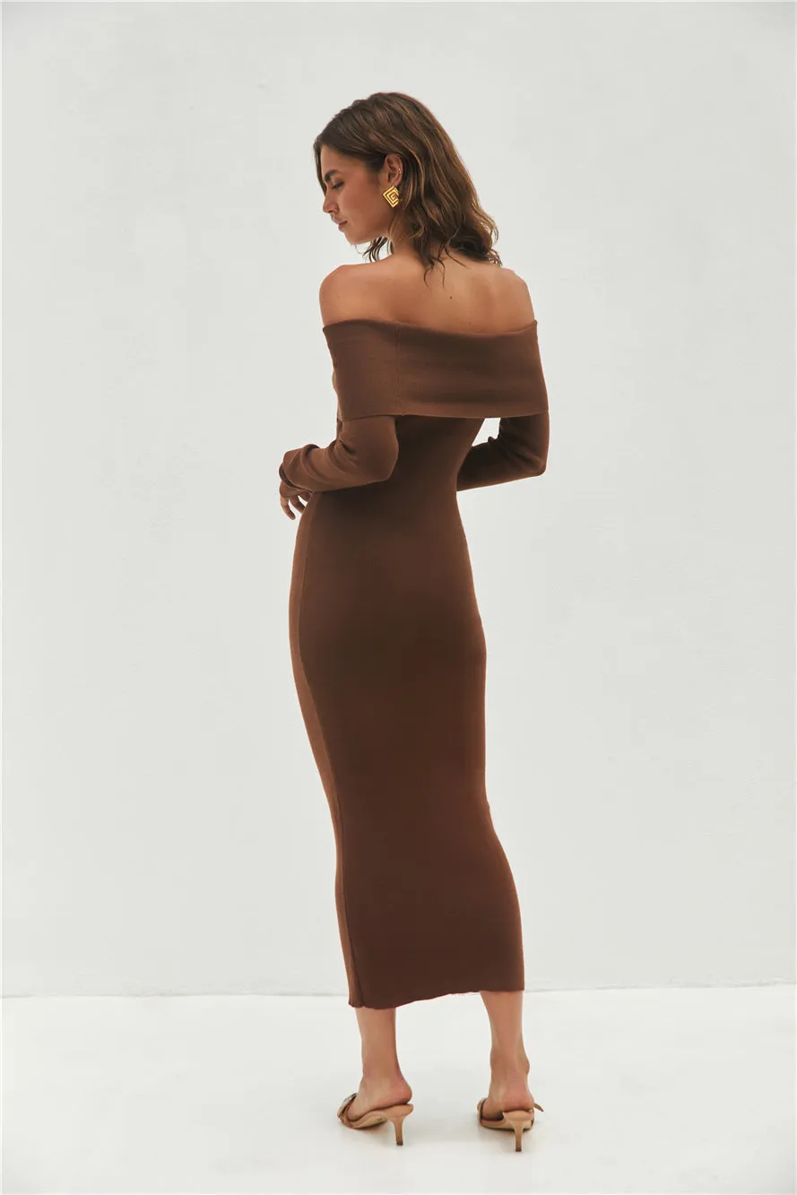 Angels Sing Off Shoulder Knit Maxi Dress Chocolate
