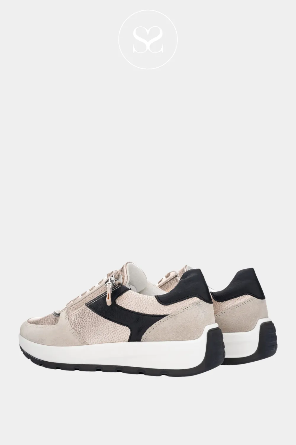 ARA 12-25112 BRONZE/CREAM/ BLACK LEATHER WEDGE TRAINERS