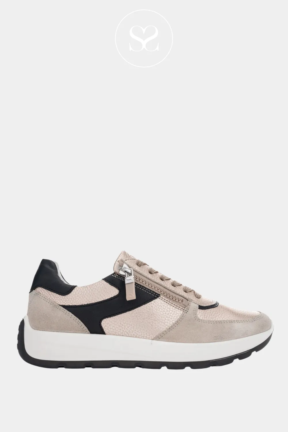 ARA 12-25112 BRONZE/CREAM/ BLACK LEATHER WEDGE TRAINERS