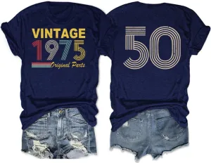Birthday Shirts for Women 50th 60th Womens Birthday Party Bless Gifts Vintage 1975 1965 Graphic Tee Tops