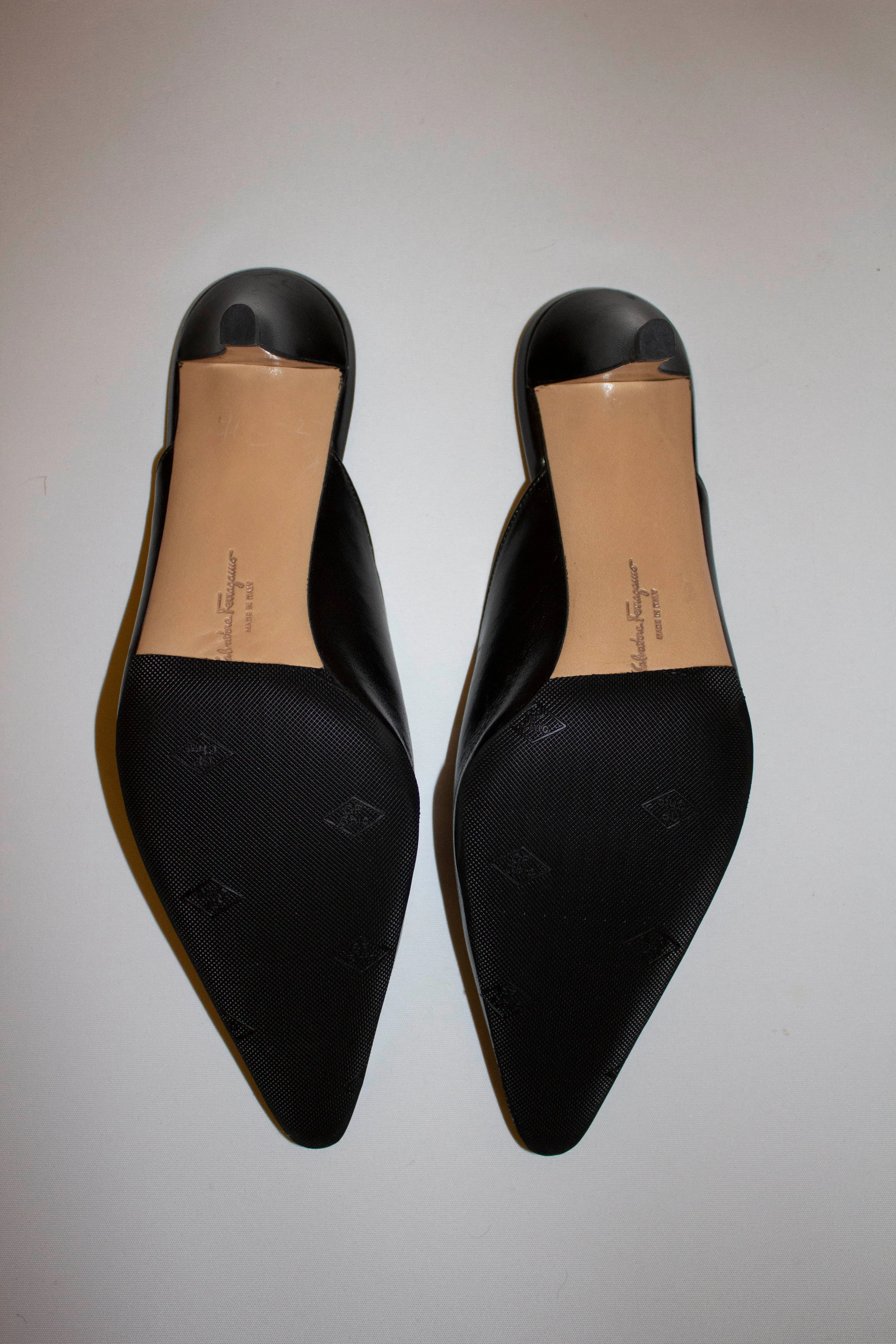 Black Leather Ferragamo Mules Unworn size 6c