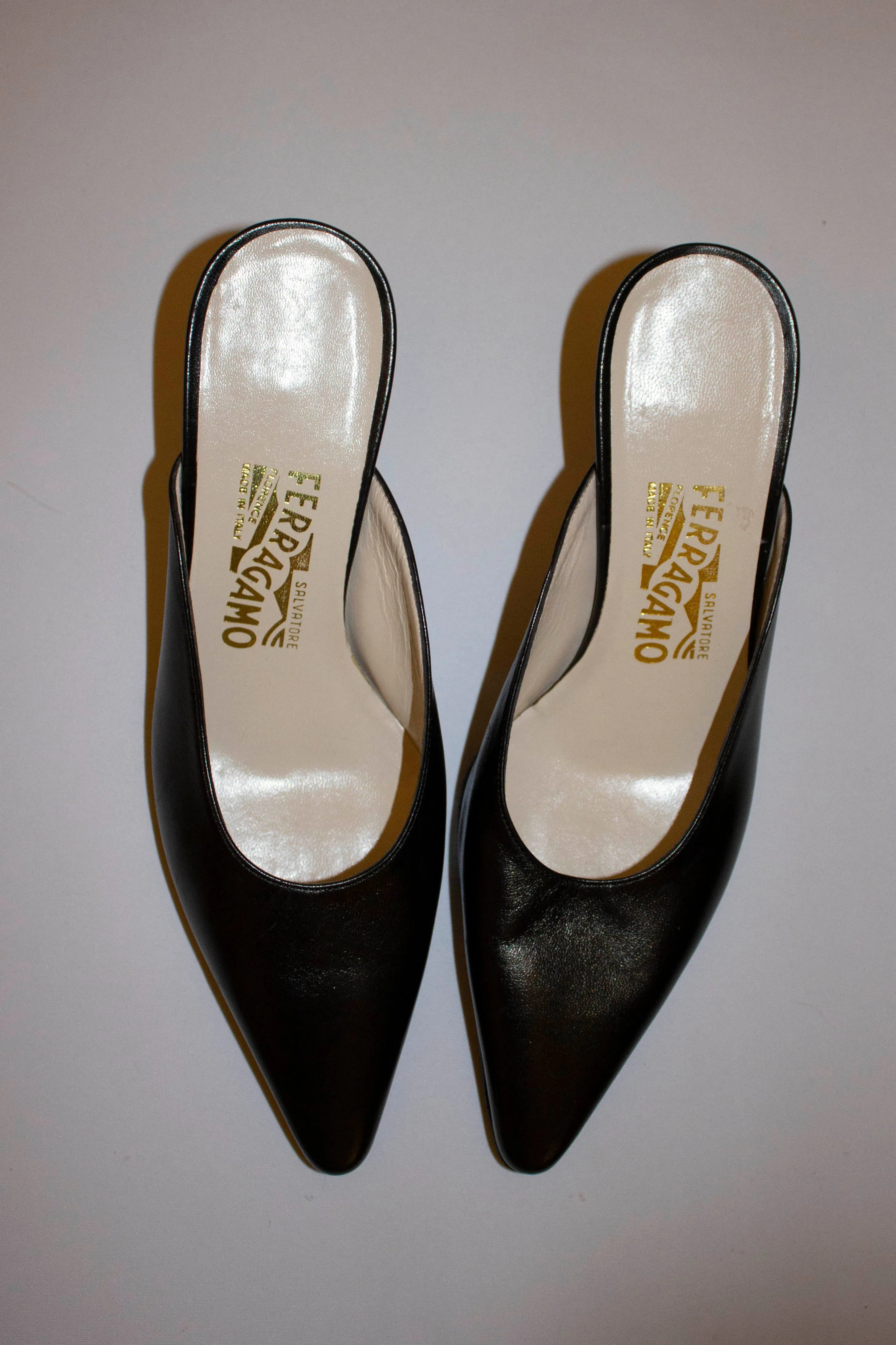 Black Leather Ferragamo Mules Unworn size 6c