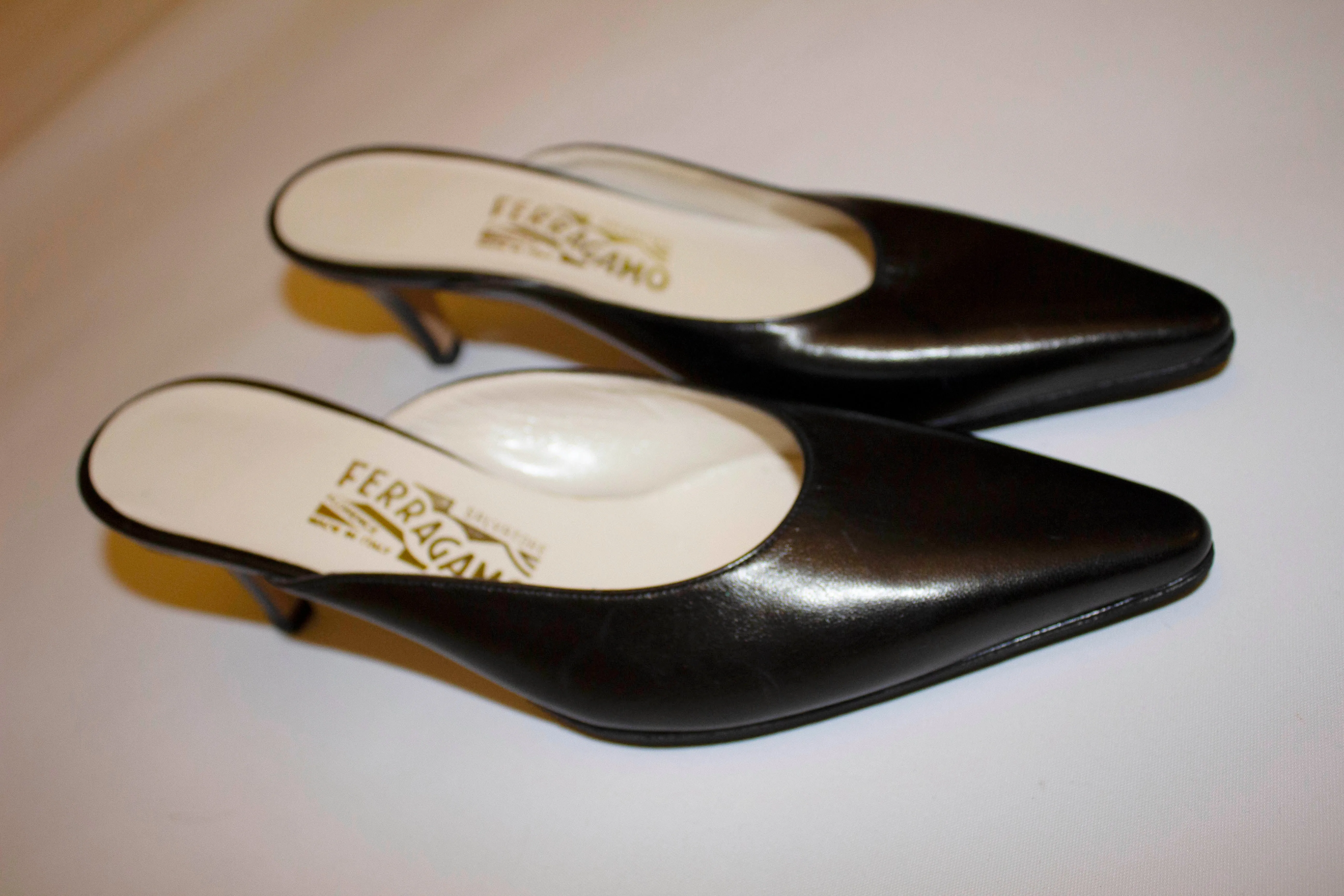 Black Leather Ferragamo Mules Unworn size 6c