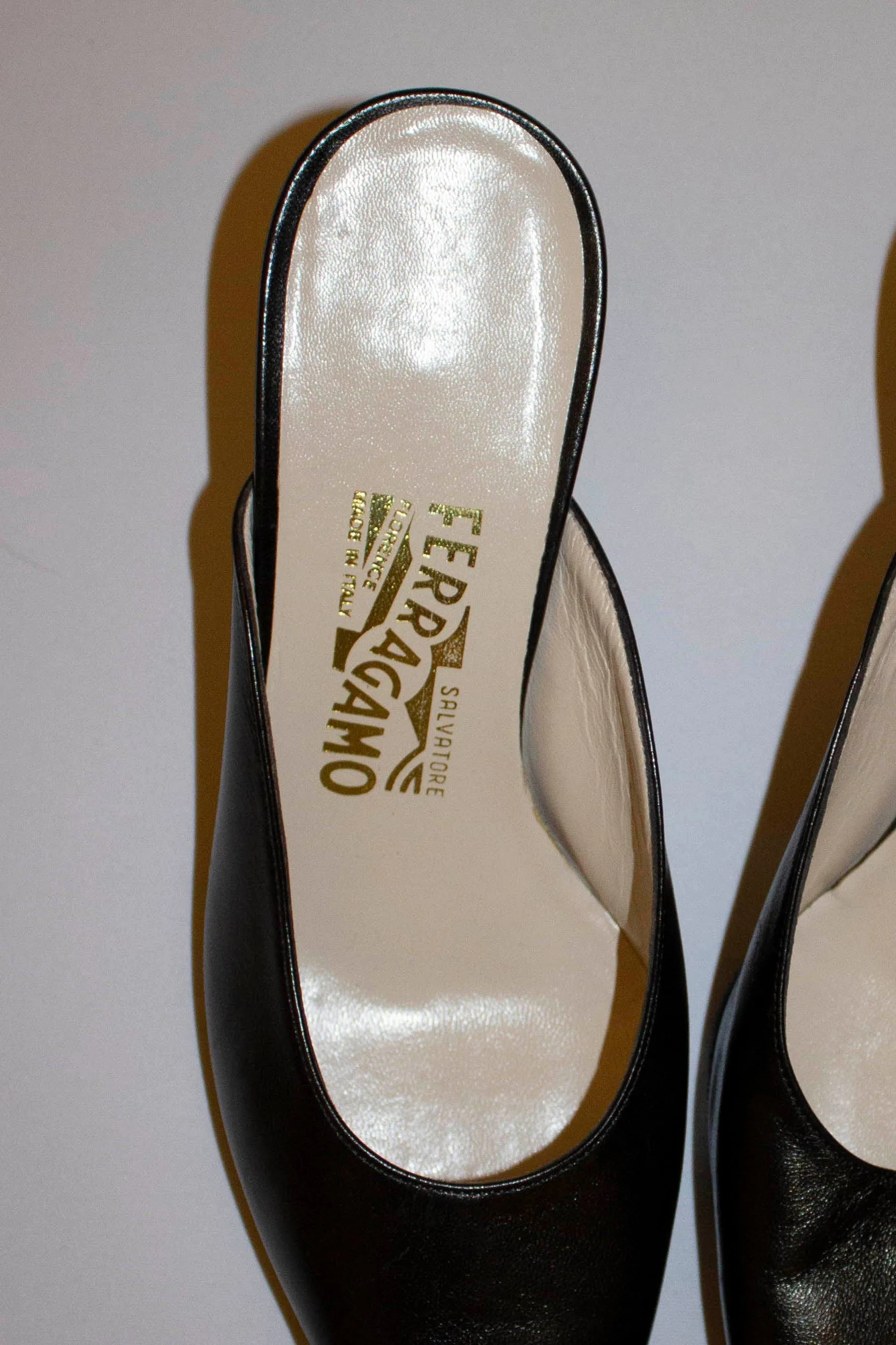 Black Leather Ferragamo Mules Unworn size 6c