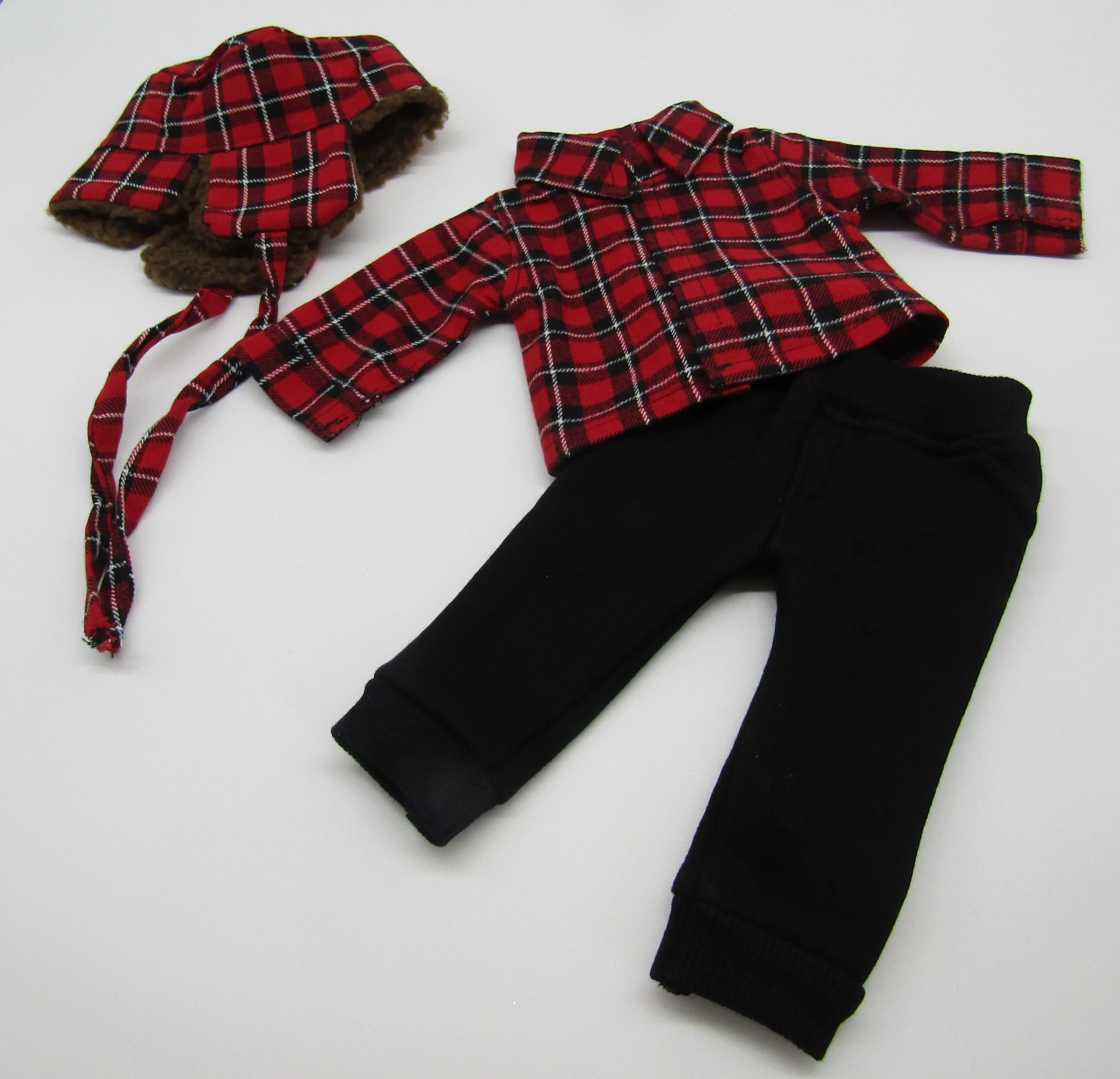 Buffalo Plaid 3 Piece Outfit 18 inch Doll: Red