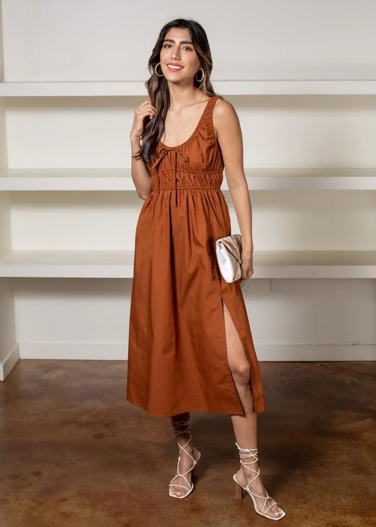 Celia Poplin Midi Dress- Rust-***FINAL S