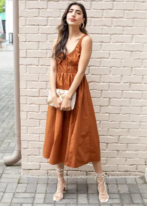 Celia Poplin Midi Dress- Rust-***FINAL S