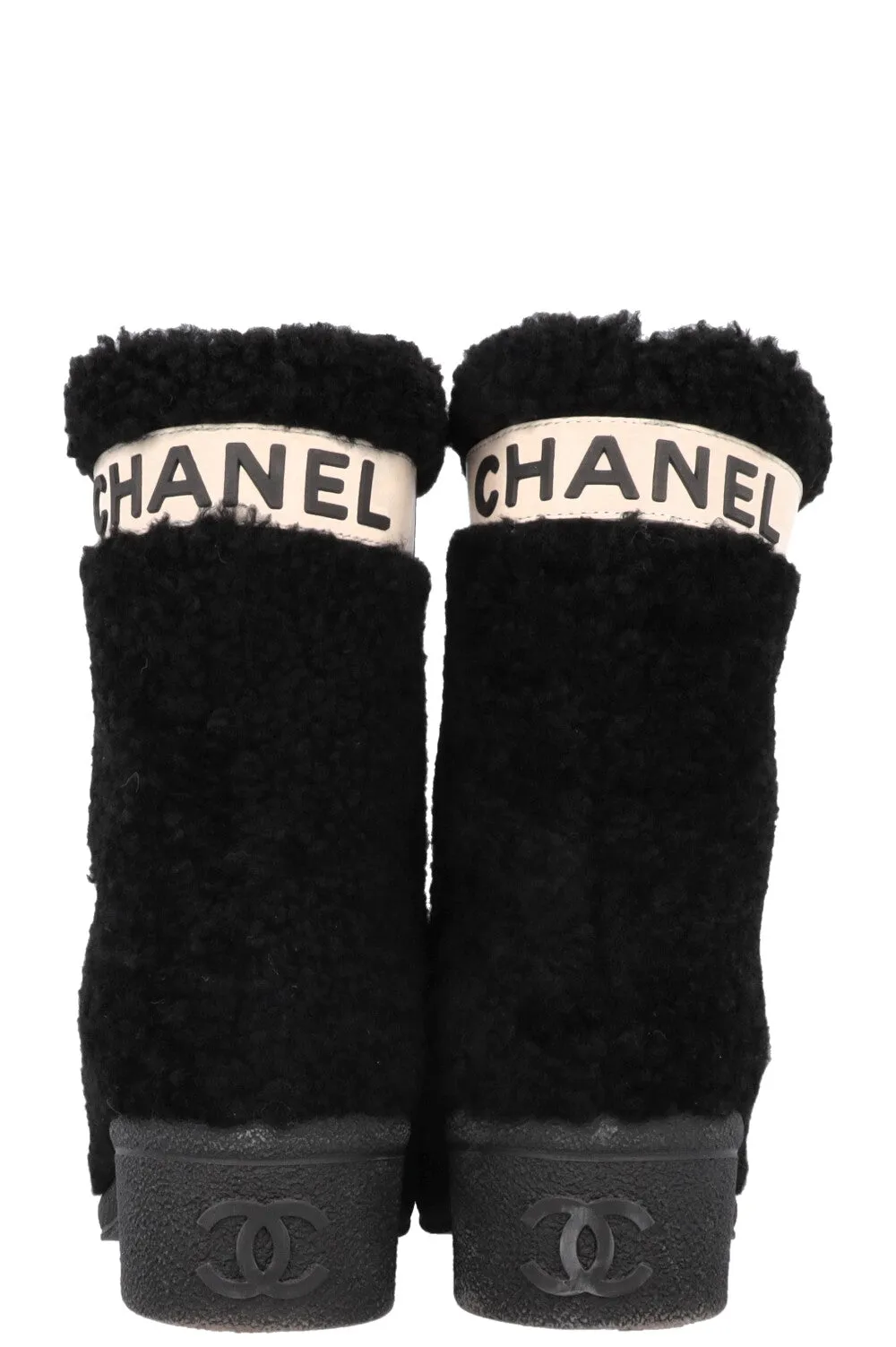 CHANEL Coco Neige Shearling Boots Black White