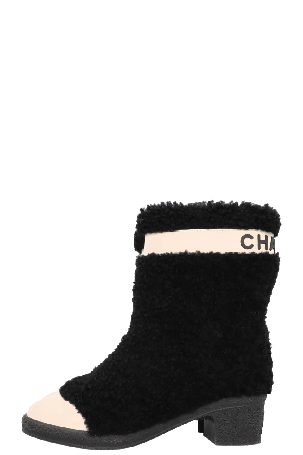 CHANEL Coco Neige Shearling Boots Black White