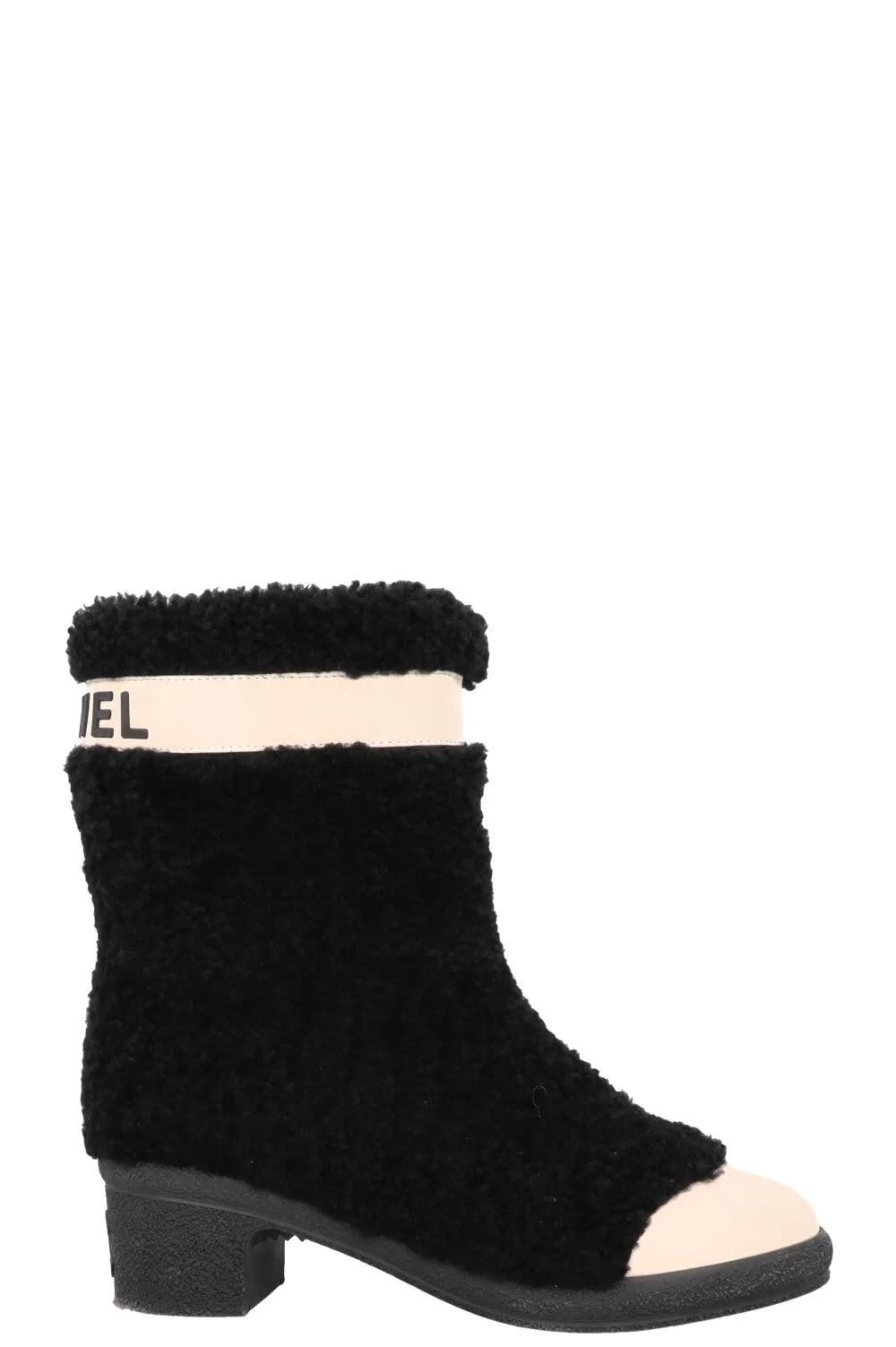 CHANEL Coco Neige Shearling Boots Black White