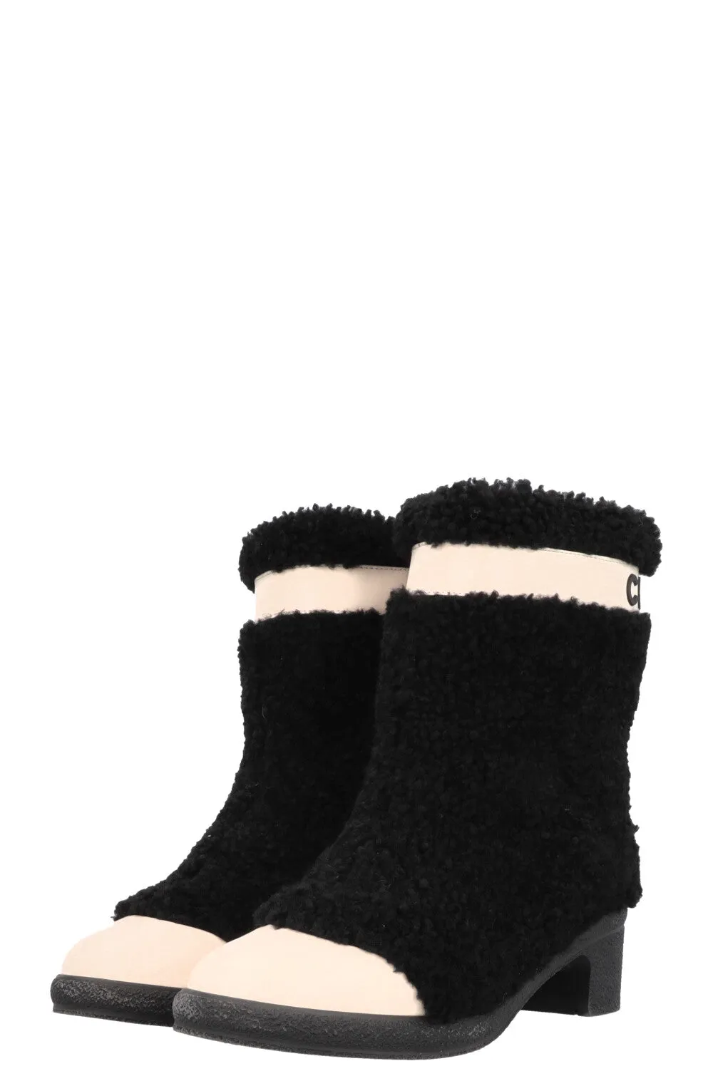 CHANEL Coco Neige Shearling Boots Black White