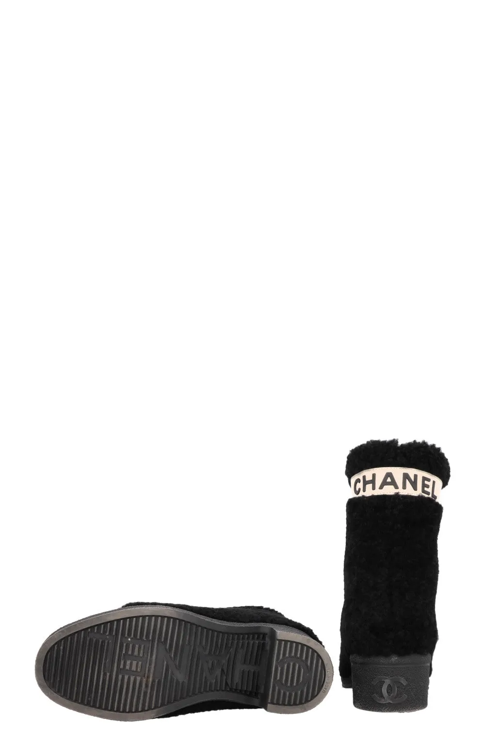 CHANEL Coco Neige Shearling Boots Black White