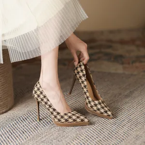 Check Pointed Fine High Heels Stilettos