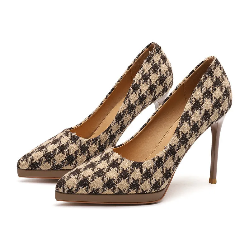 Check Pointed Fine High Heels Stilettos