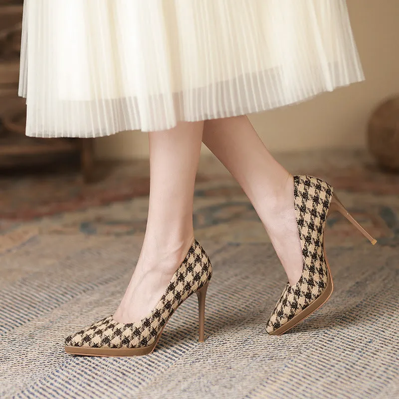 Check Pointed Fine High Heels Stilettos