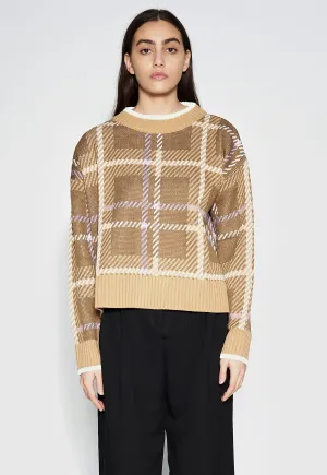 Check Unbalance Knit Top Mocha