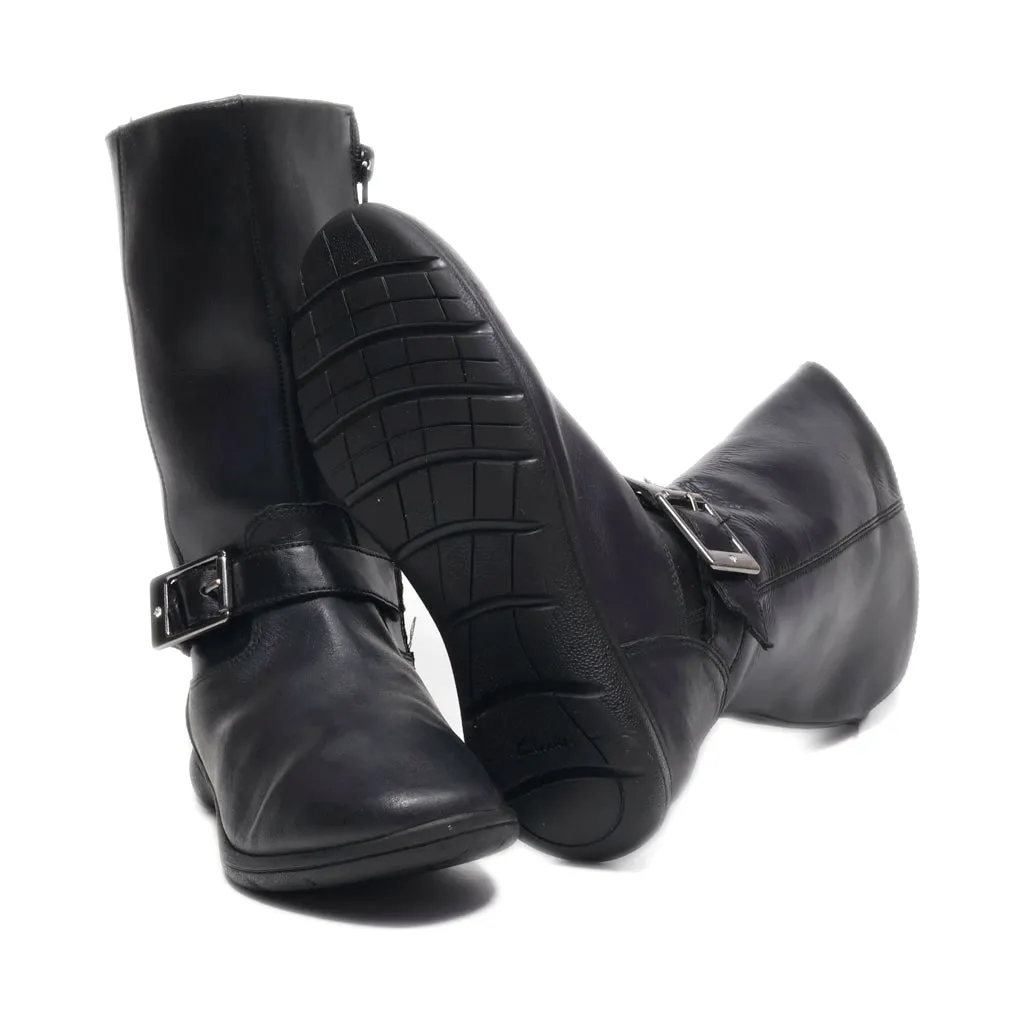 Clarks High Boots Leather Black Colour For Kids