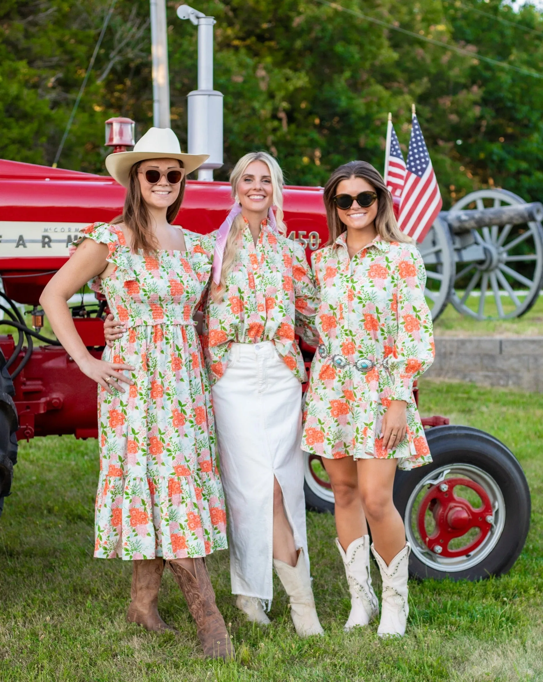 Country Couture Midi Dress - Orange Floral Chintz | Western & Preppy Elegance