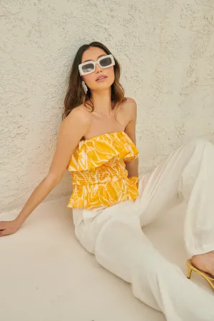 Dayglow Tropics Brienne Smocked Ruffle Tube Top