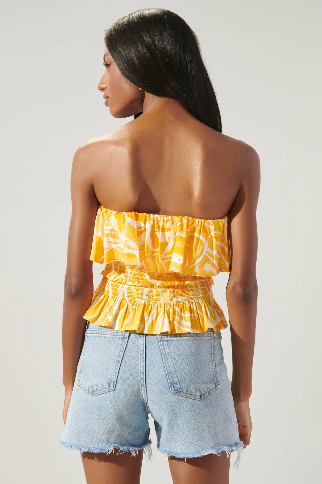 Dayglow Tropics Brienne Smocked Ruffle Tube Top