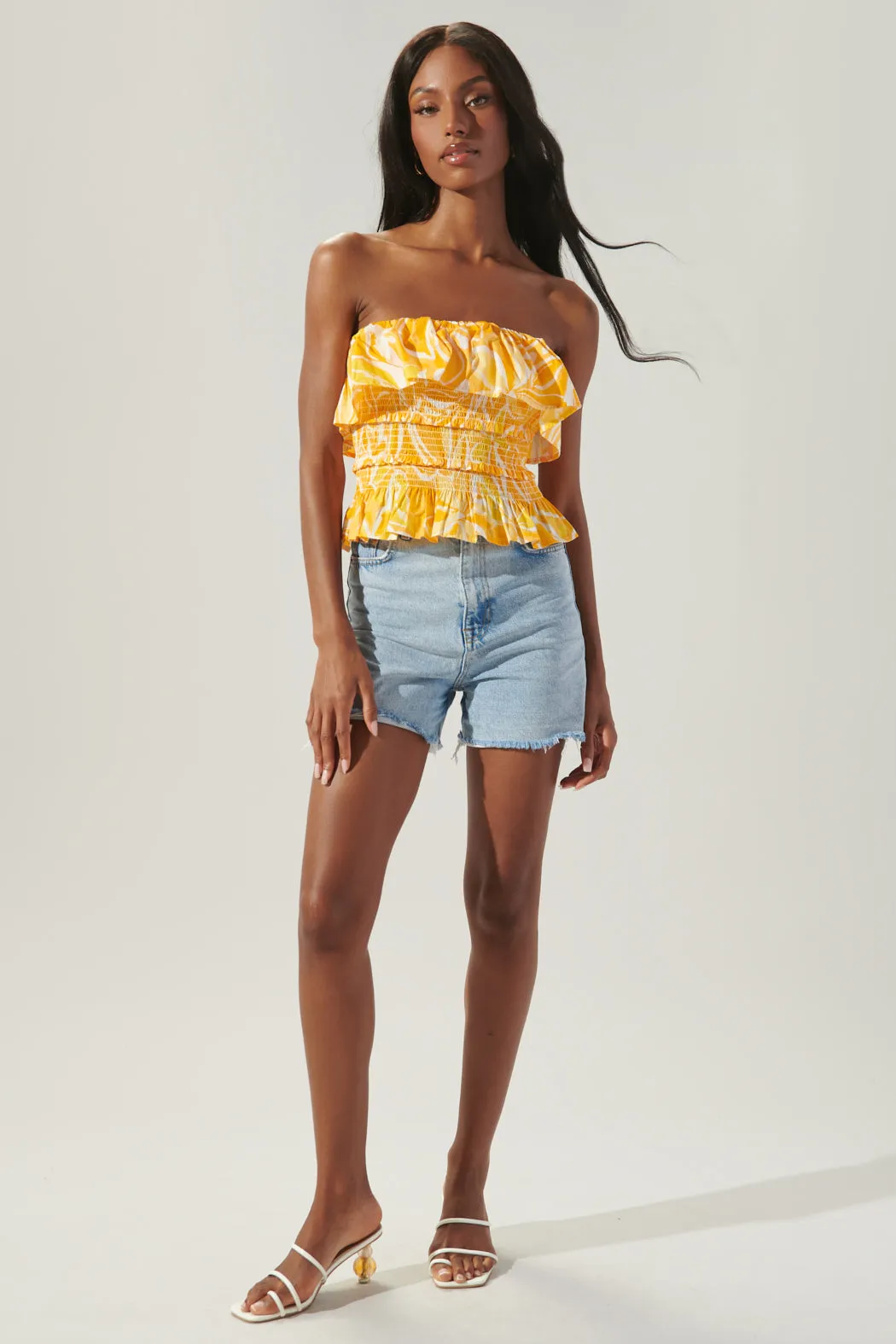 Dayglow Tropics Brienne Smocked Ruffle Tube Top