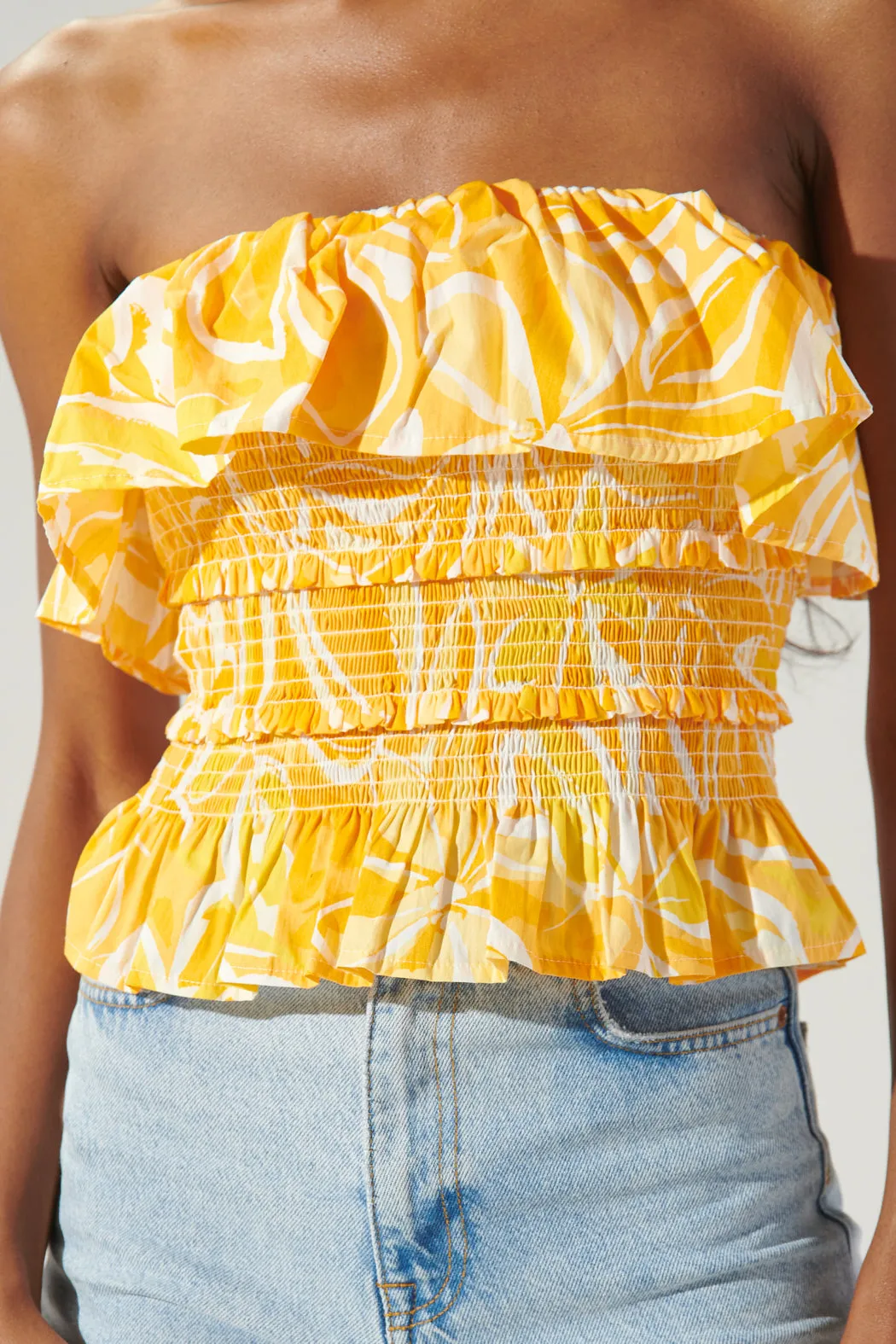 Dayglow Tropics Brienne Smocked Ruffle Tube Top