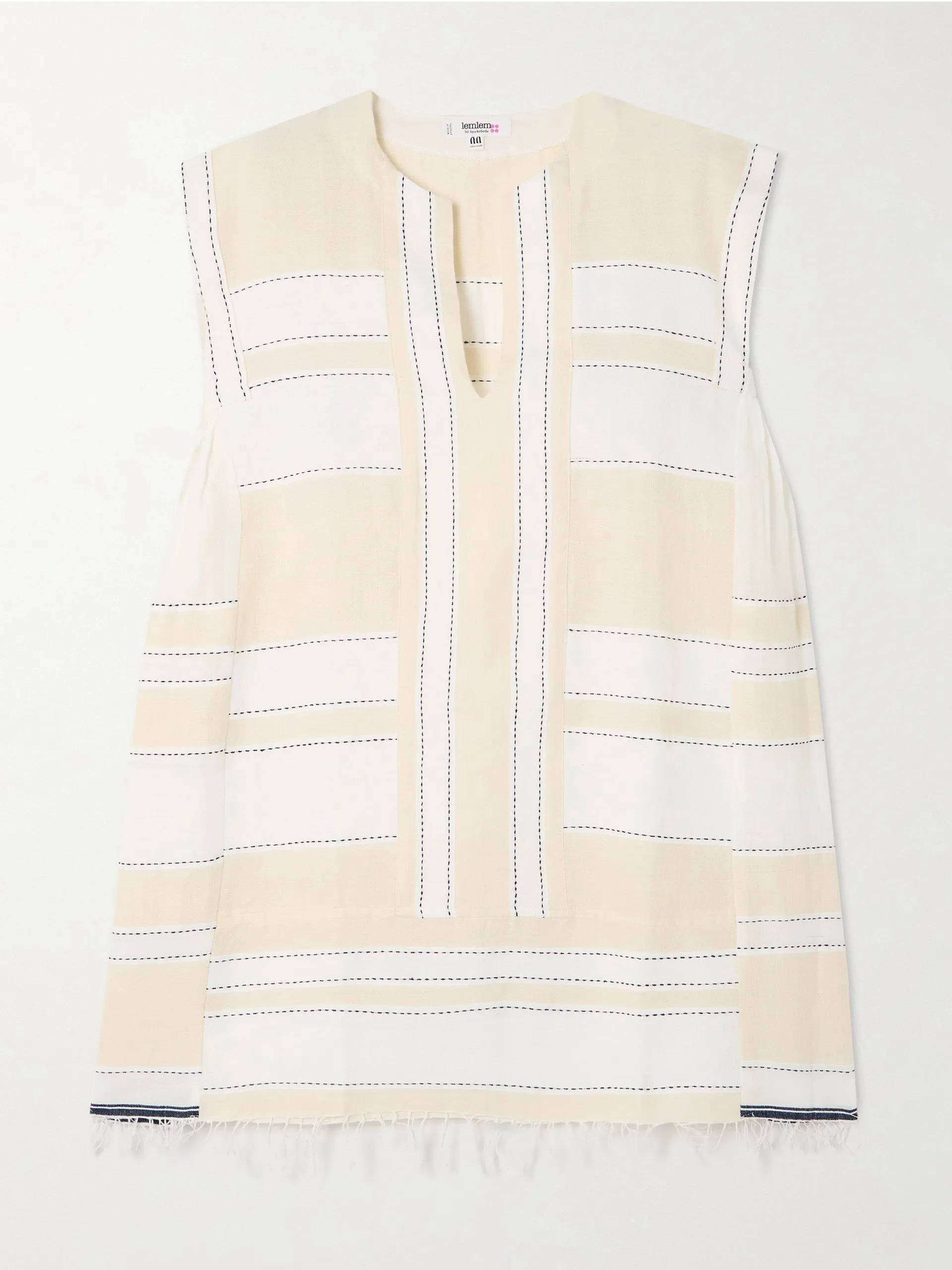 Elina fringed striped cotton-blend kaftan