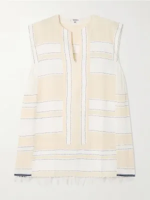 Elina fringed striped cotton-blend kaftan