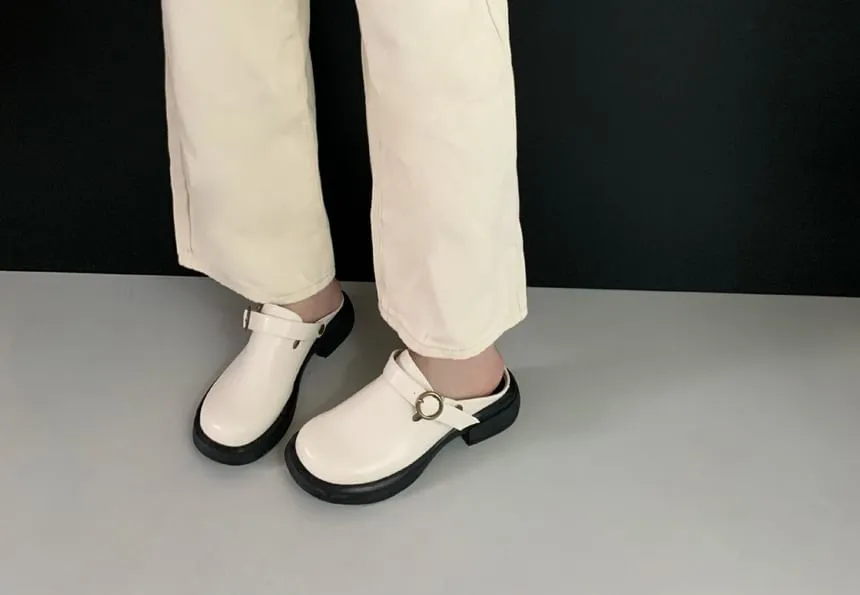 Faux Leather Buckled Mules