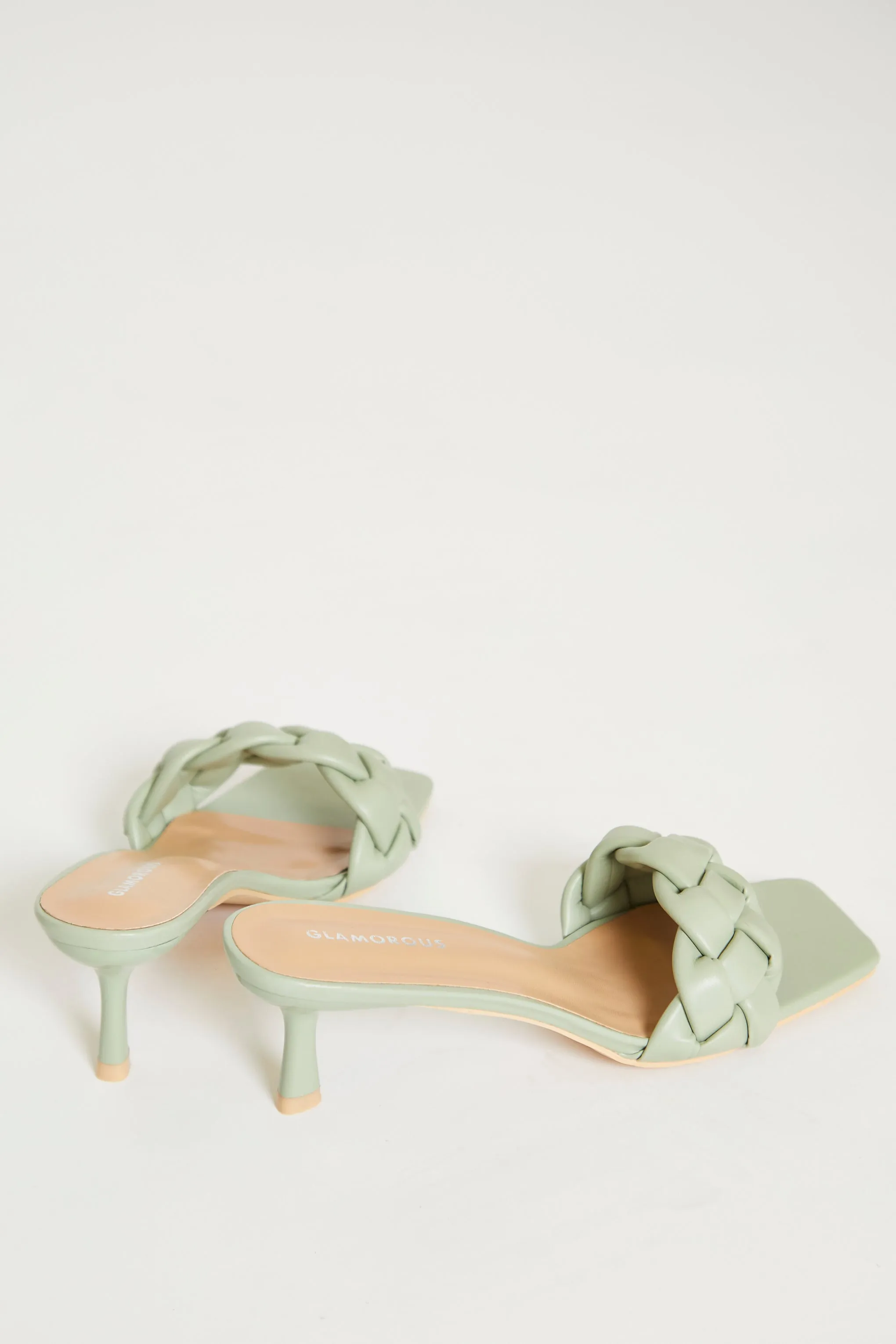 Glamorous Plaited Mint Mules