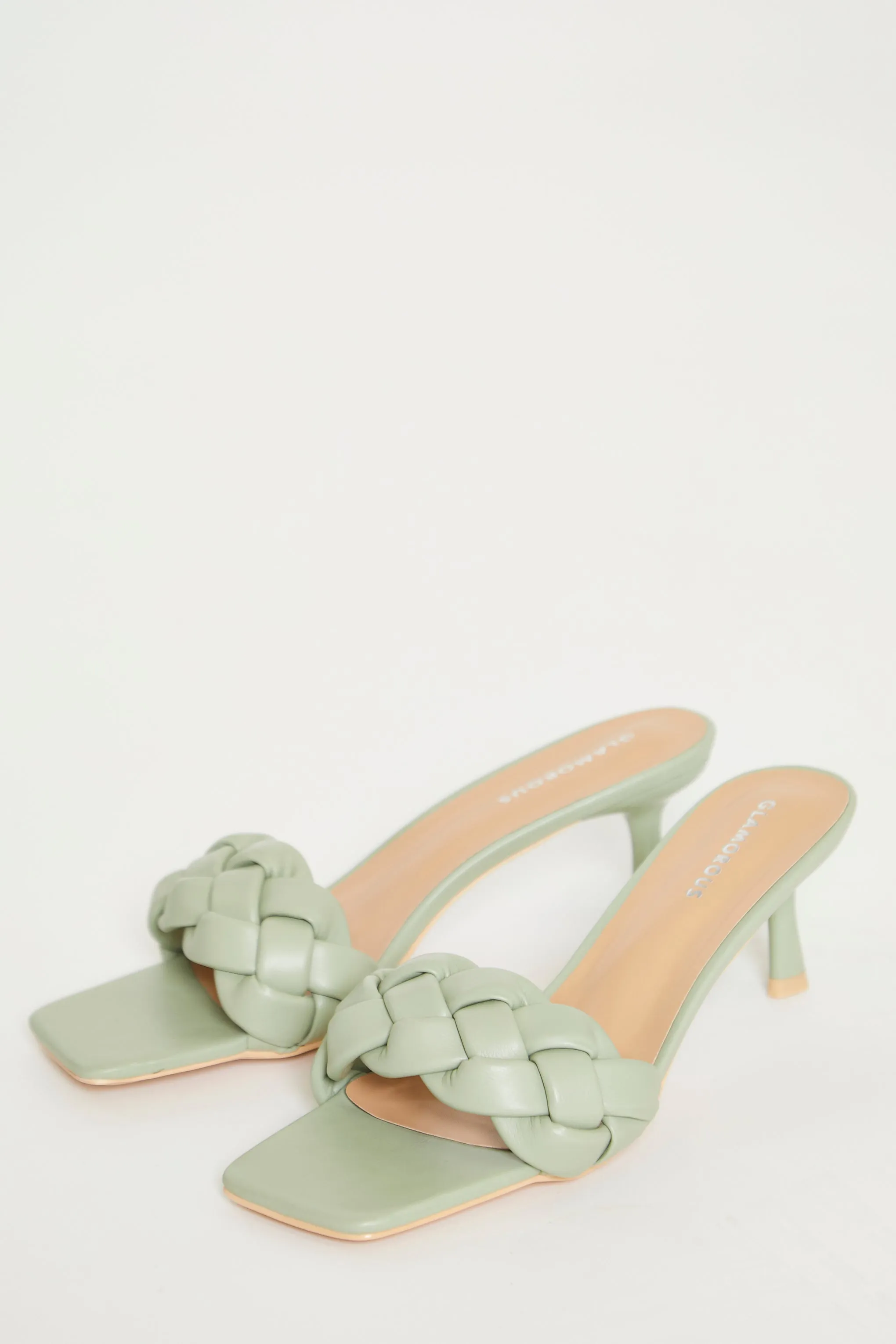 Glamorous Plaited Mint Mules