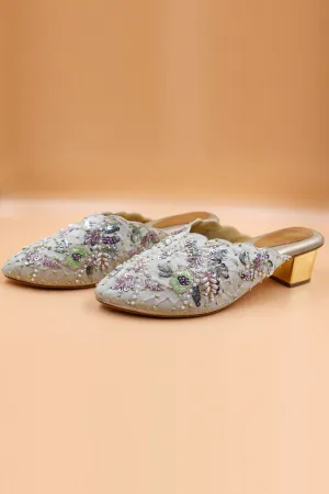 Gold Thread Embroidered Mules