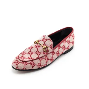 Gucci Red Canvas GG Monogram Jordaan Loafers Size US 8.5 | EU 38.5