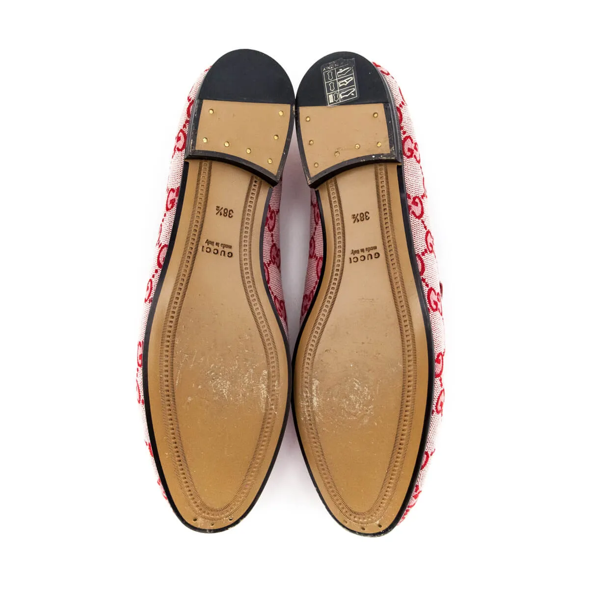 Gucci Red Canvas GG Monogram Jordaan Loafers Size US 8.5 | EU 38.5