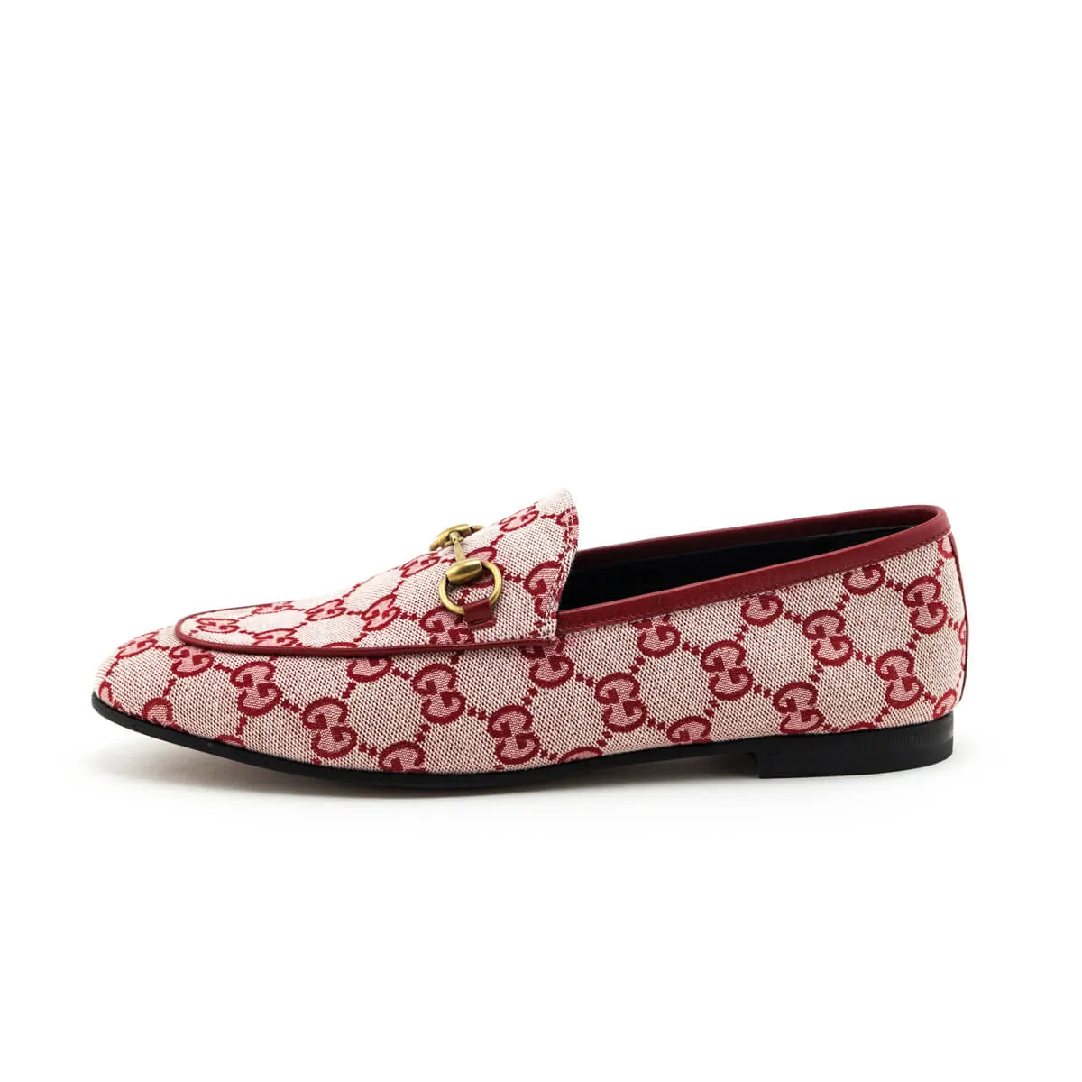 Gucci Red Canvas GG Monogram Jordaan Loafers Size US 8.5 | EU 38.5