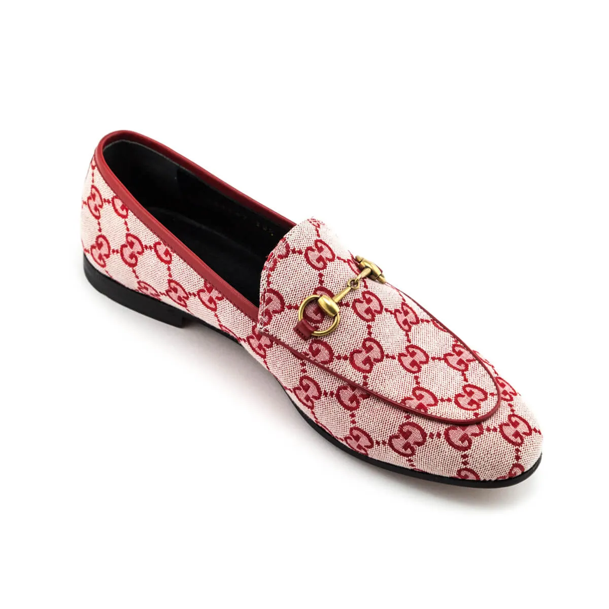 Gucci Red Canvas GG Monogram Jordaan Loafers Size US 8.5 | EU 38.5