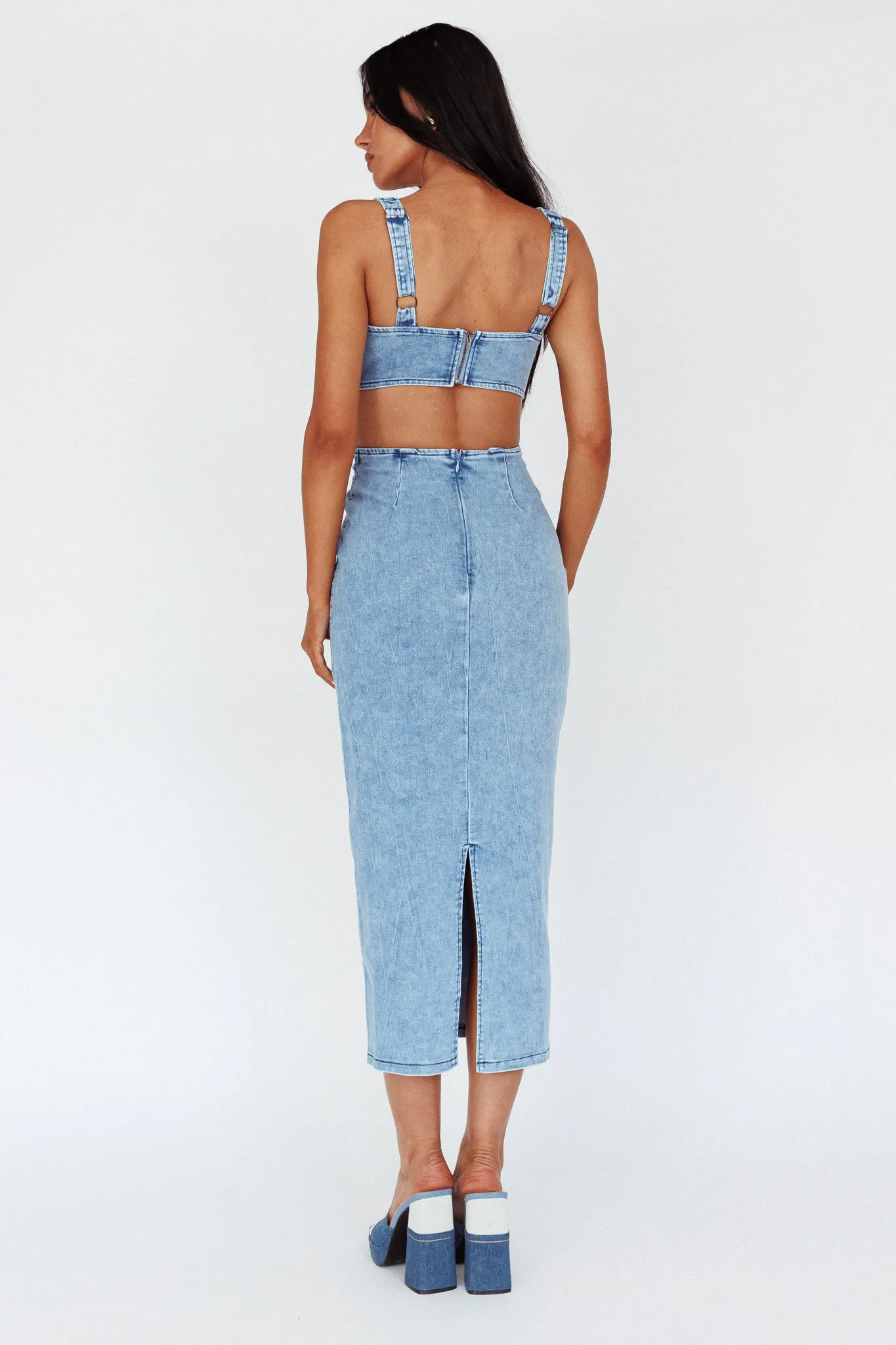 Kainani Cut-Out Waist Midi Dress Denim Blue