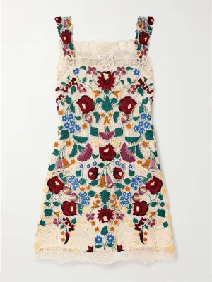 Katharine embroidered guipure lace cotton mini dress