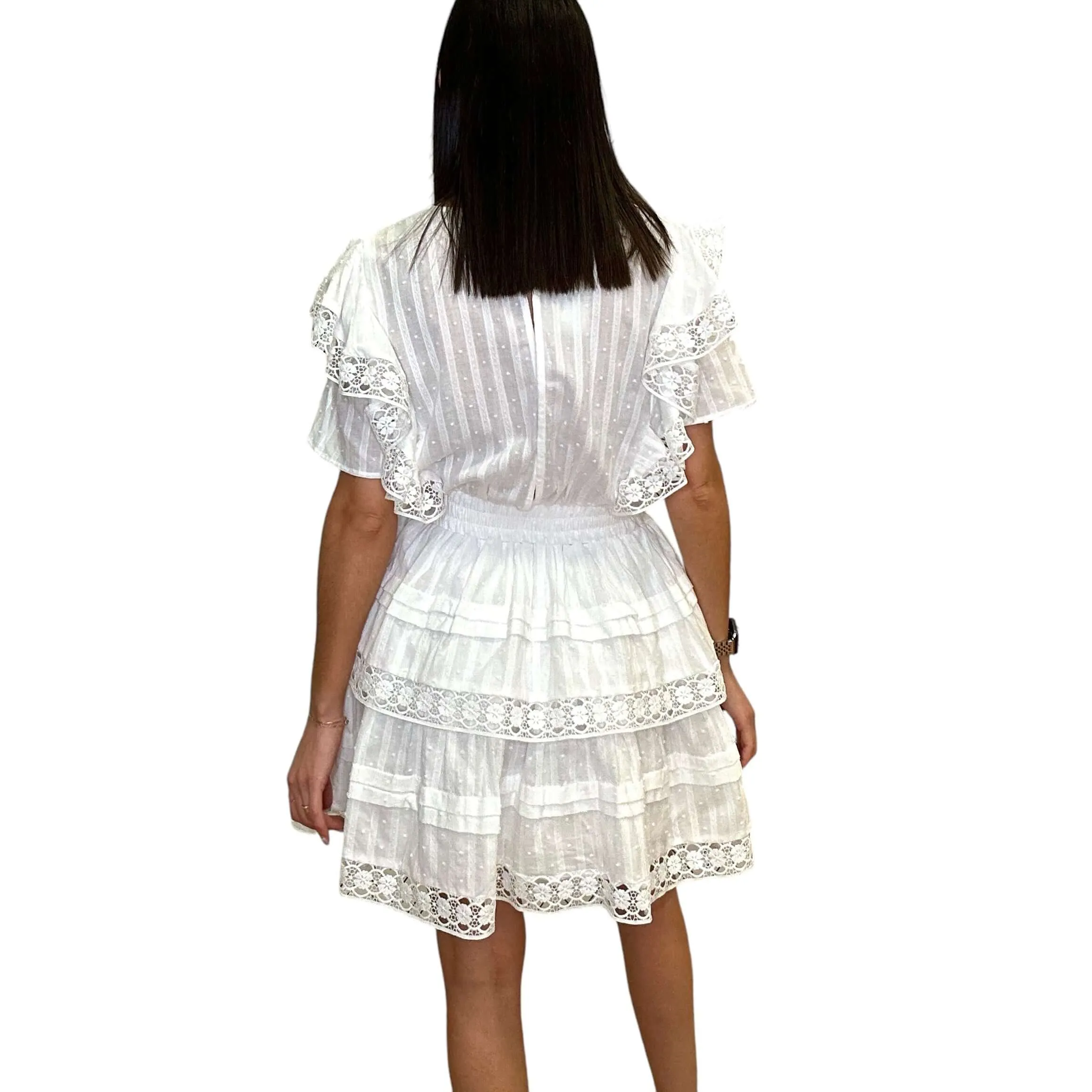 Lace Trim Tiered Mini Dress