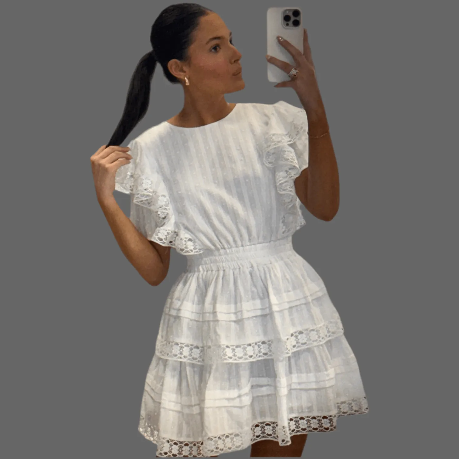Lace Trim Tiered Mini Dress