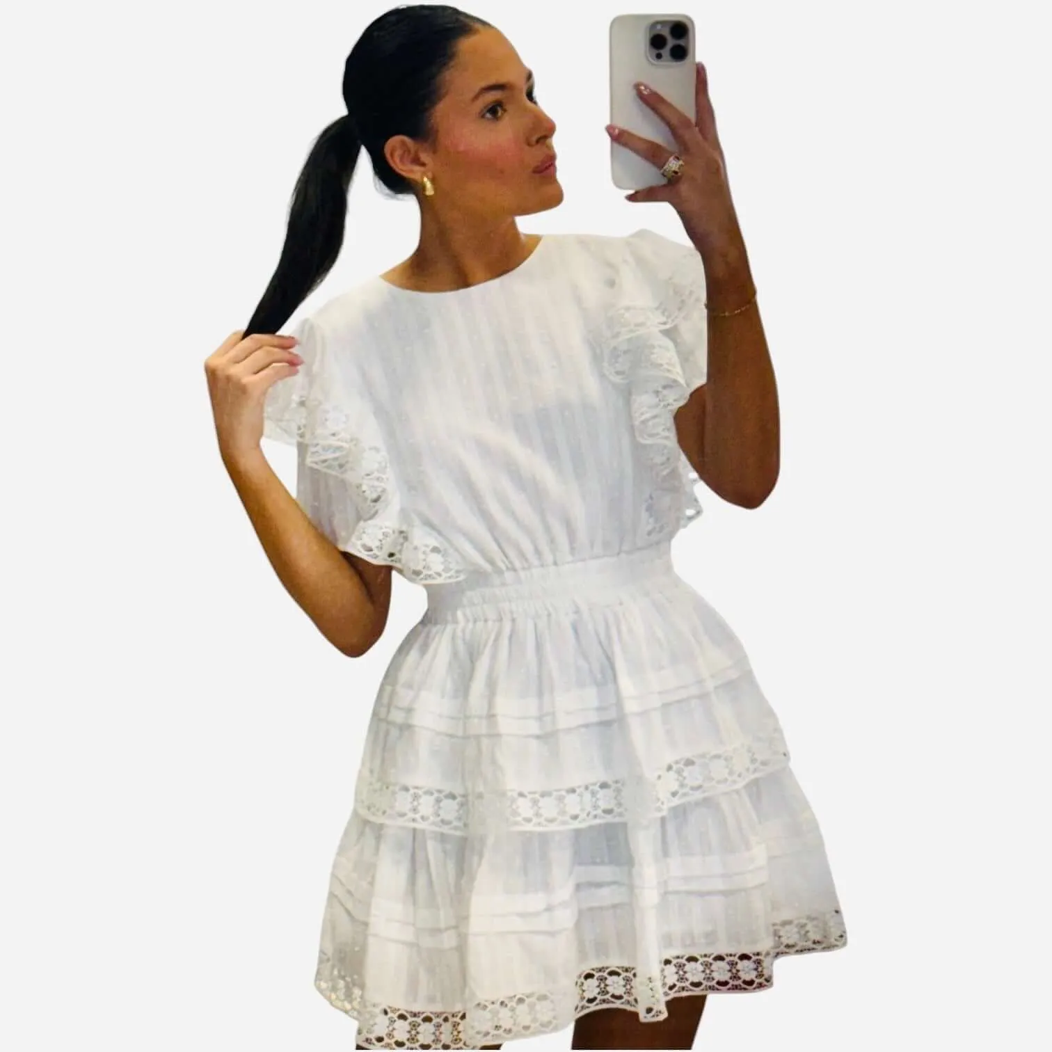 Lace Trim Tiered Mini Dress