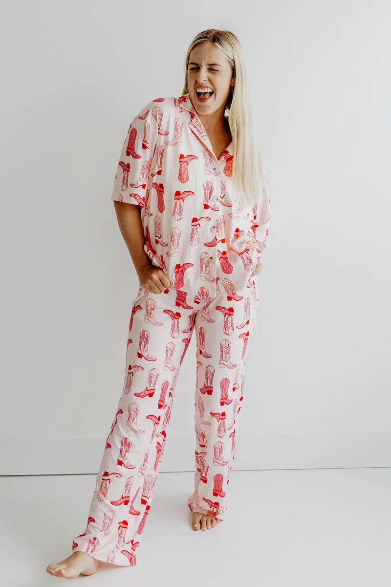 Light Pink Western Boots Cozy Wholesale Loungewear Pants Set