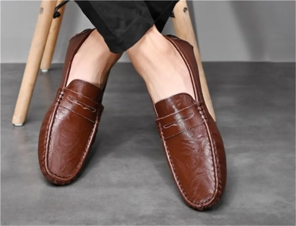 Men's Loafers Lightweight Simple Vegan Leather Slip Resistant Comfortable Flat Heel Wedding Outdoor Slip-on