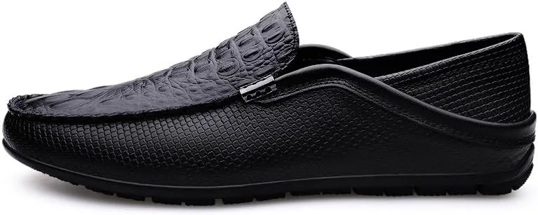 Mens Loafers Shoe Round Toe Vegan Leather Crocodile Print Lightweight Anti-Slip Flat Heel Prom Slip-ons