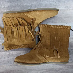 MOMMY Braided Fringe Boots Tanny Brown