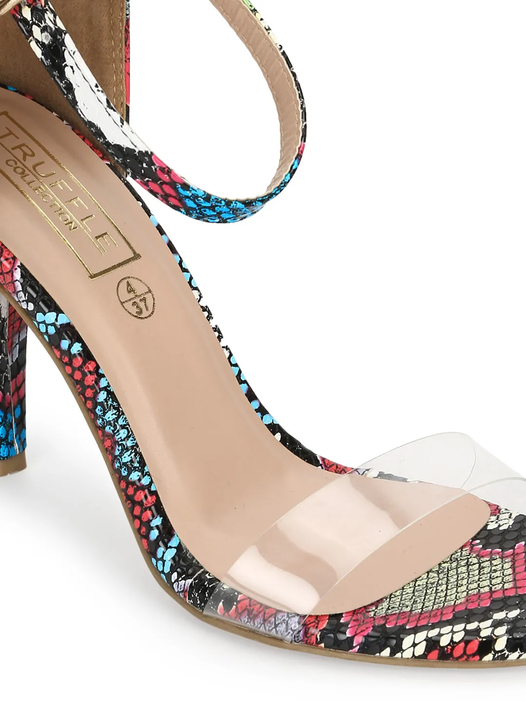 Multicolor Snake Stilettos With Clear Straps