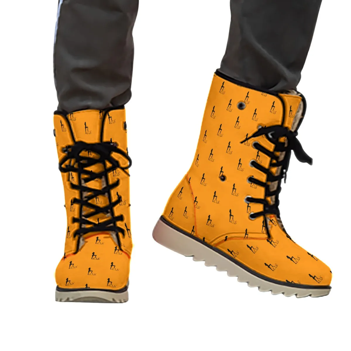 Officially Sexy Neon Orange & Black Skyline Collection Plush Boots