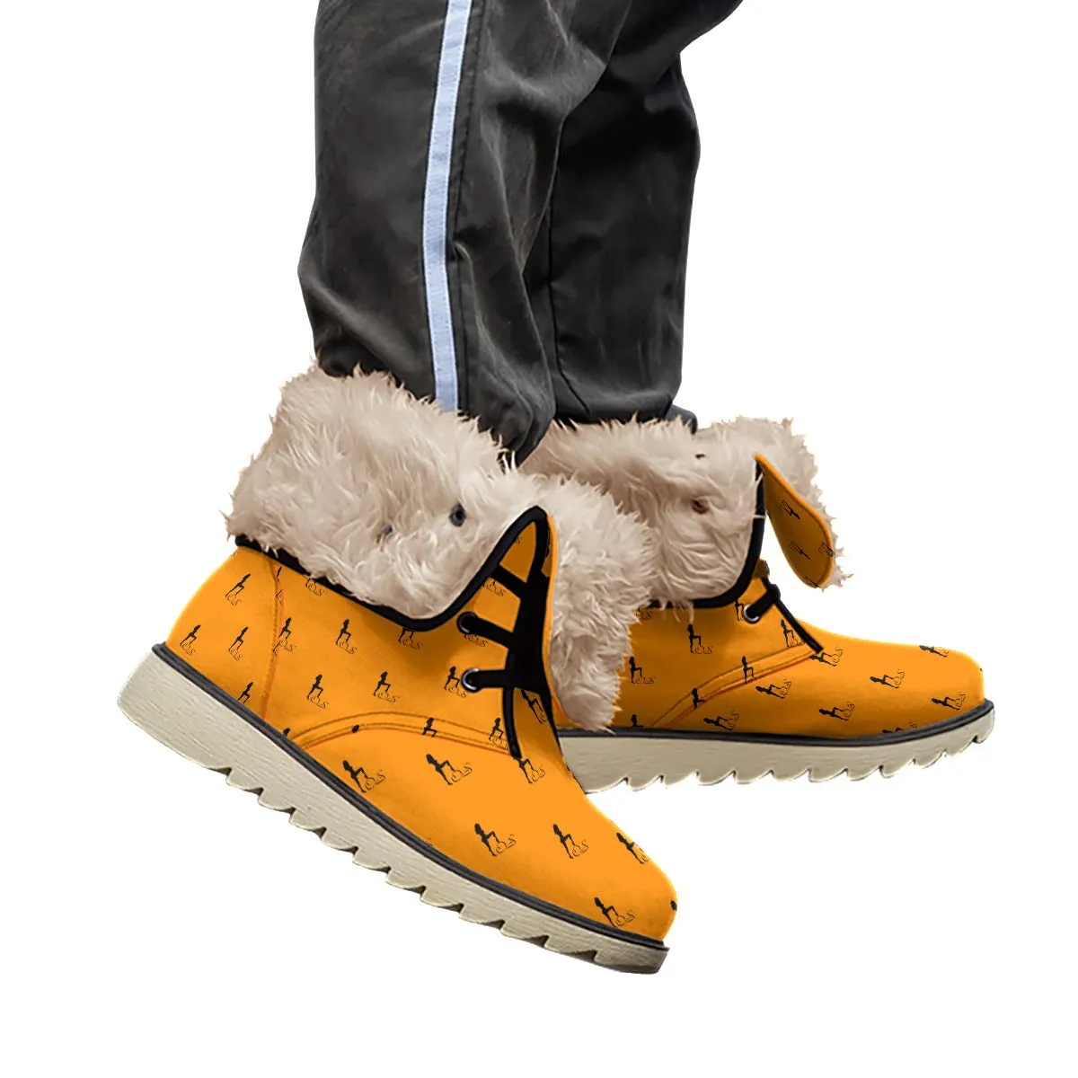 Officially Sexy Neon Orange & Black Skyline Collection Plush Boots