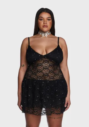 Plus Dark Stilettos On Lace Rhinestone Dress