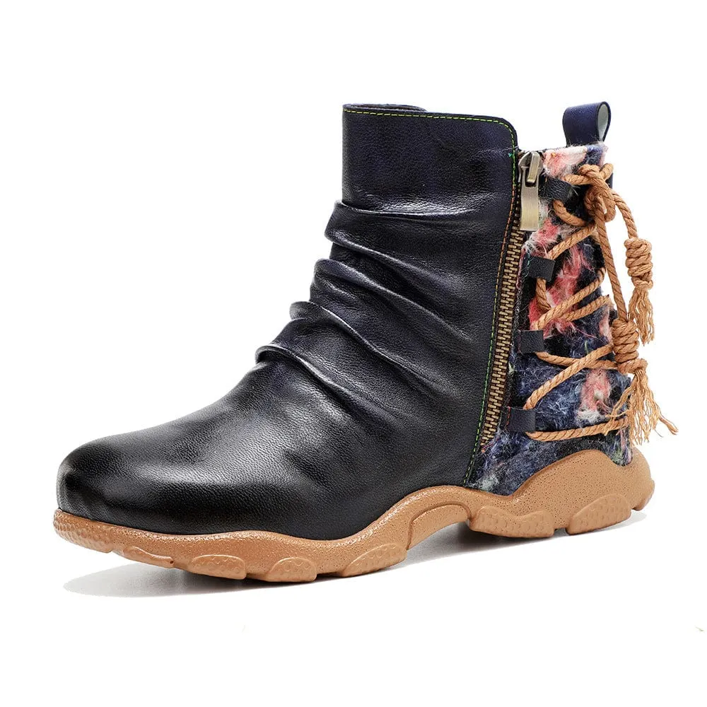 Retro Handmade Leather Strap Warm Ankle Boots